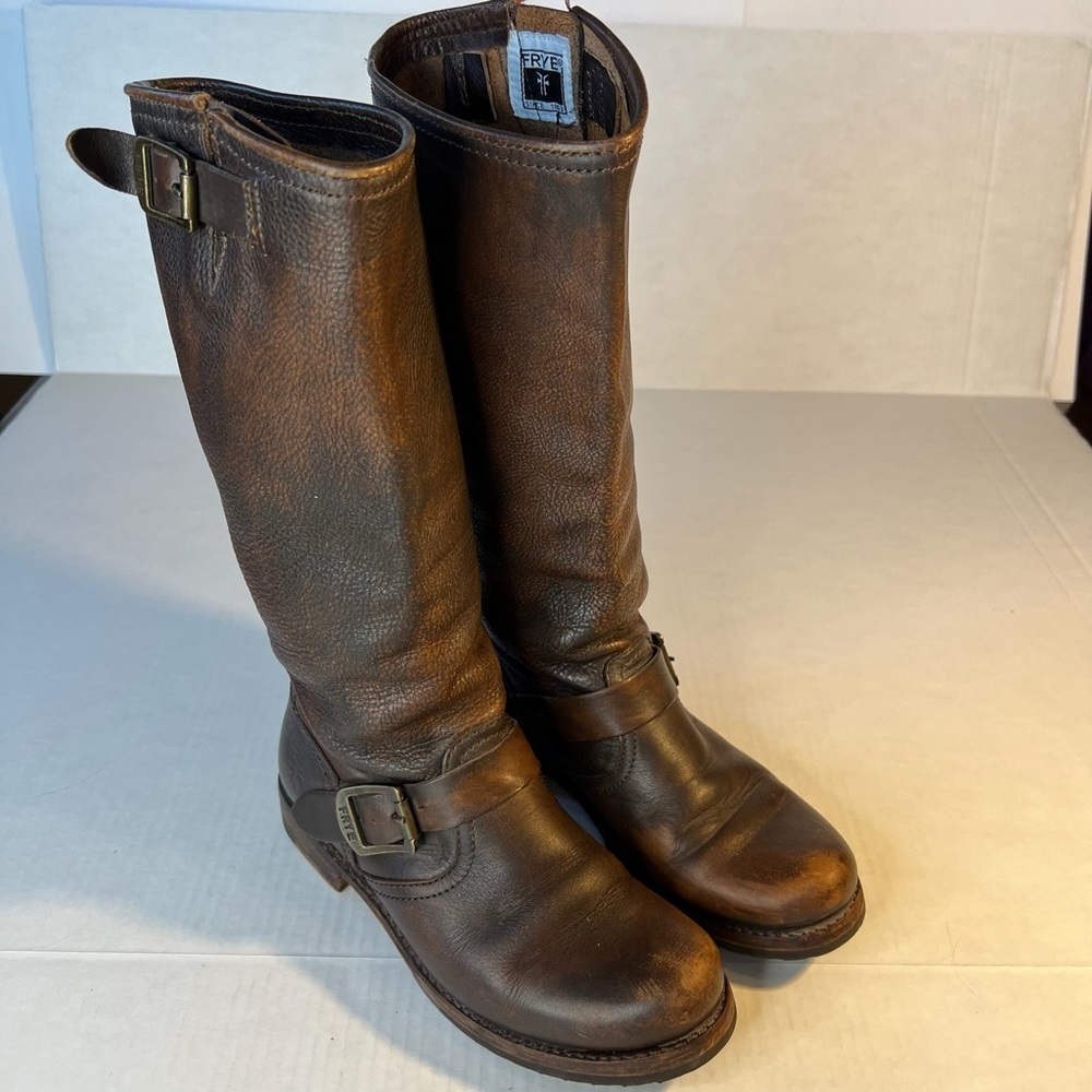Frye Sz 7 Veronica Slouch Distressed Brown Leather Knee Boots